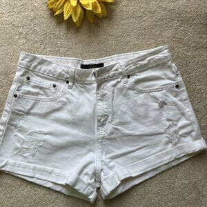 EVN1 Womens White Distressed Mini Jean Denim Shorts size 28